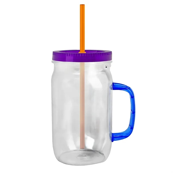 27 oz Mason Jar with Handle, straw and screw-on lid. Measurements... from ASI 40480 Koozie Group