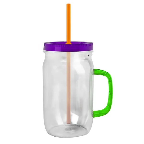 27 oz Mason Jar with Handle, straw and screw-on lid. Measurements... from ASI 40480 Koozie Group