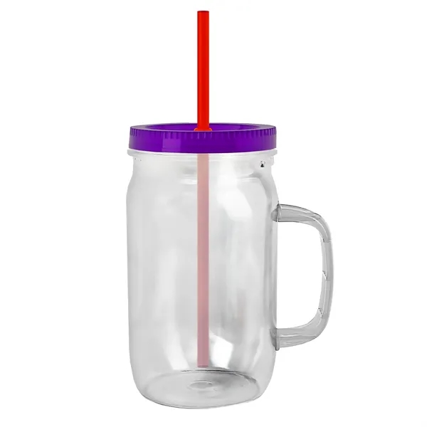 27 oz Mason Jar with Handle, straw and screw-on lid. Measurements... from ASI 40480 Koozie Group