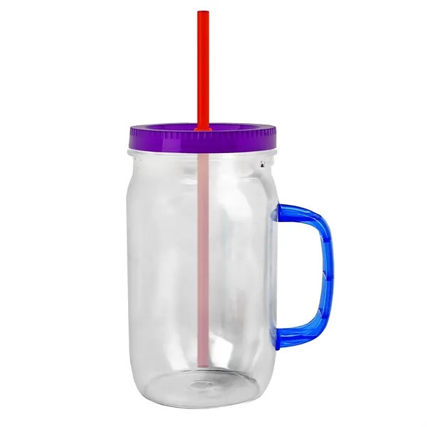 27 oz Mason Jar with Handle, straw and screw-on lid. Measurements... from ASI 40480 Koozie Group