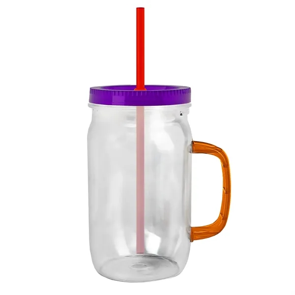 27 oz Mason Jar with Handle, straw and screw-on lid. Measurements... from ASI 40480 Koozie Group