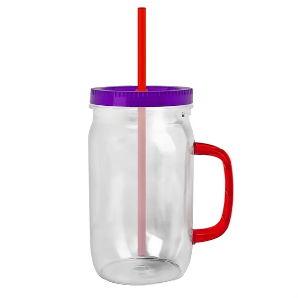 27 oz Mason Jar with Handle, straw and screw-on lid. Measurements... from ASI 40480 Koozie Group