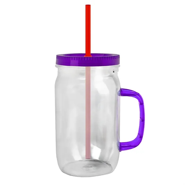 27 oz Mason Jar with Handle, straw and screw-on lid. Measurements... from ASI 40480 Koozie Group