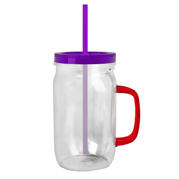 27 oz Mason Jar with Handle, straw and screw-on lid. Measurements... from ASI 40480 Koozie Group
