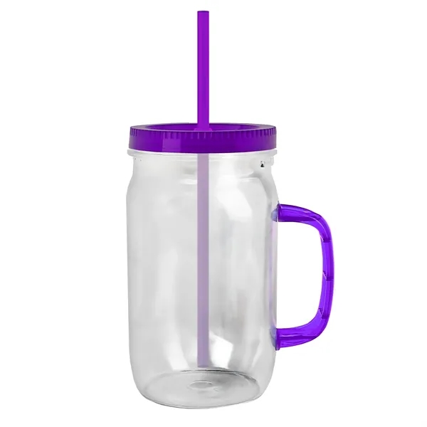 27 oz Mason Jar with Handle, straw and screw-on lid. Measurements... from ASI 40480 Koozie Group