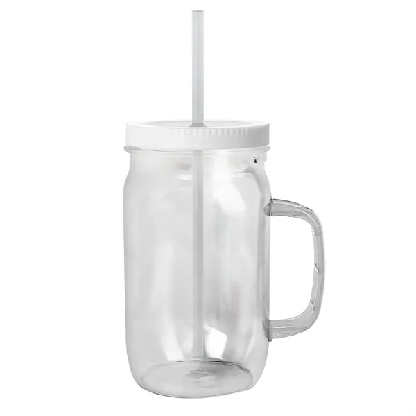 27 oz Mason Jar with Handle, straw and screw-on lid. Measurements... from ASI 40480 Koozie Group