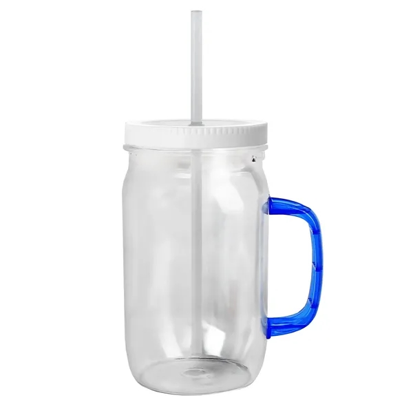 27 oz Mason Jar with Handle, straw and screw-on lid. Measurements... from ASI 40480 Koozie Group