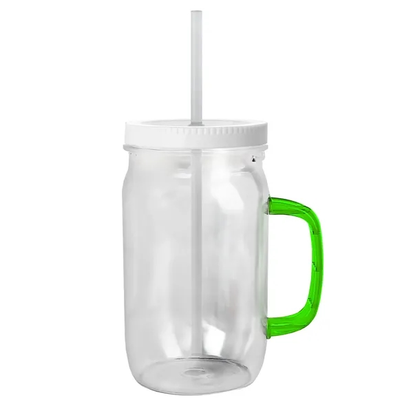 27 oz Mason Jar with Handle, straw and screw-on lid. Measurements... from ASI 40480 Koozie Group