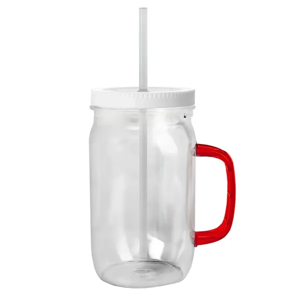 27 oz Mason Jar with Handle, straw and screw-on lid. Measurements... from ASI 40480 Koozie Group