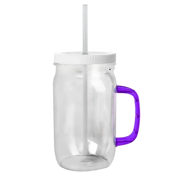 27 oz Mason Jar with Handle, straw and screw-on lid. Measurements... from ASI 40480 Koozie Group