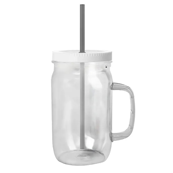 27 oz Mason Jar with Handle, straw and screw-on lid. Measurements... from ASI 40480 Koozie Group