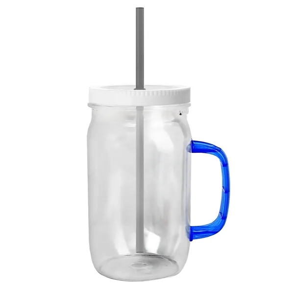 27 oz Mason Jar with Handle, straw and screw-on lid. Measurements... from ASI 40480 Koozie Group