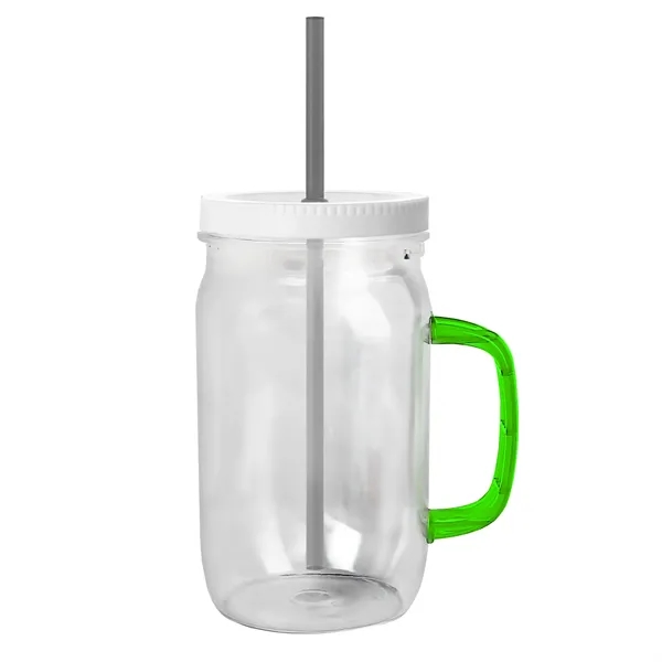 27 oz Mason Jar with Handle, straw and screw-on lid. Measurements... from ASI 40480 Koozie Group