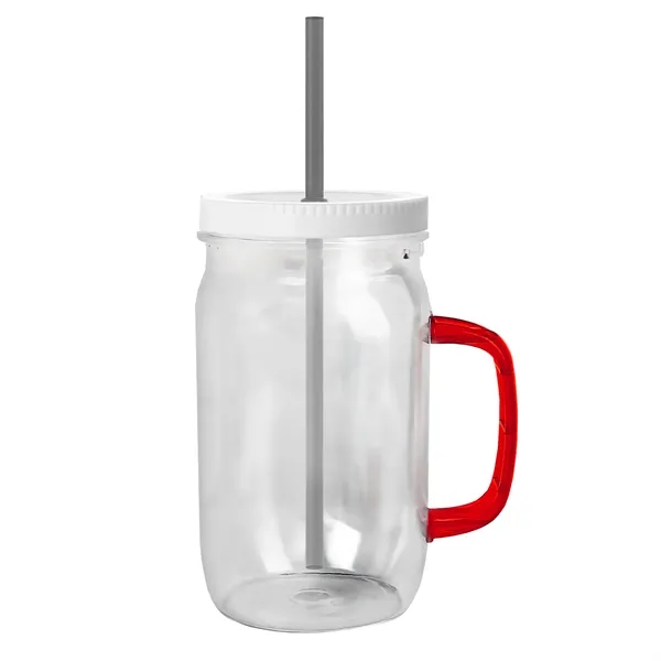 27 oz Mason Jar with Handle, straw and screw-on lid. Measurements... from ASI 40480 Koozie Group
