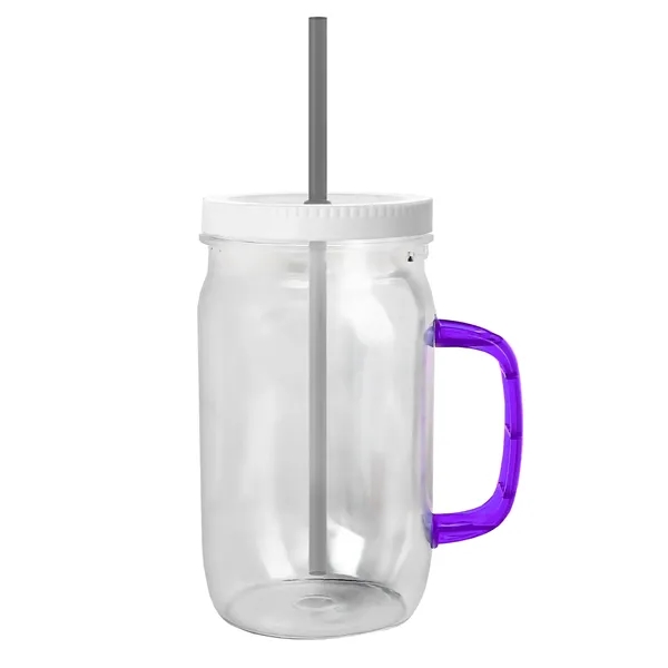 27 oz Mason Jar with Handle, straw and screw-on lid. Measurements... from ASI 40480 Koozie Group