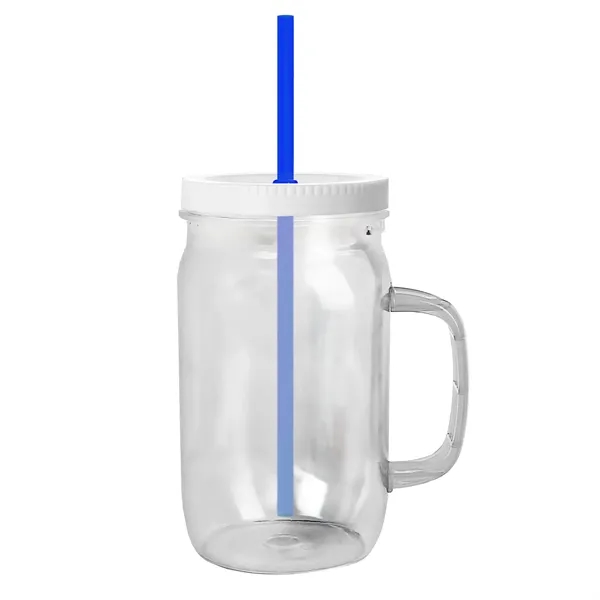 27 oz Mason Jar with Handle, straw and screw-on lid. Measurements... from ASI 40480 Koozie Group