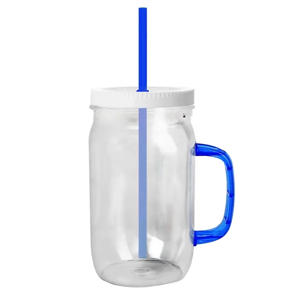 27 oz Mason Jar with Handle, straw and screw-on lid. Measurements... from ASI 40480 Koozie Group