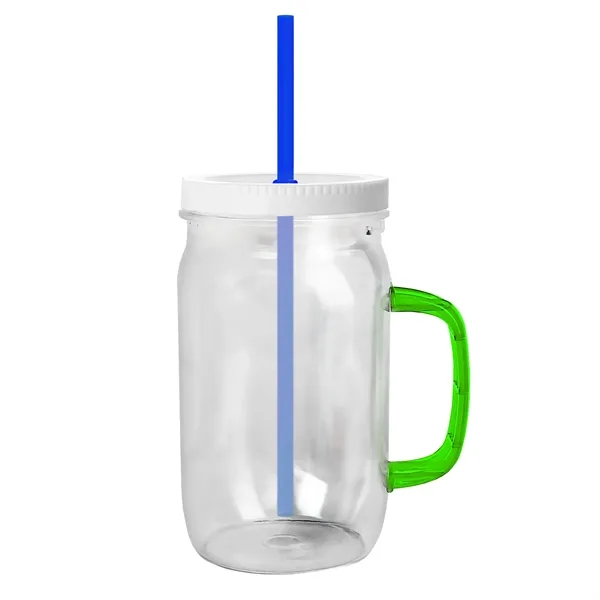 27 oz Mason Jar with Handle, straw and screw-on lid. Measurements... from ASI 40480 Koozie Group