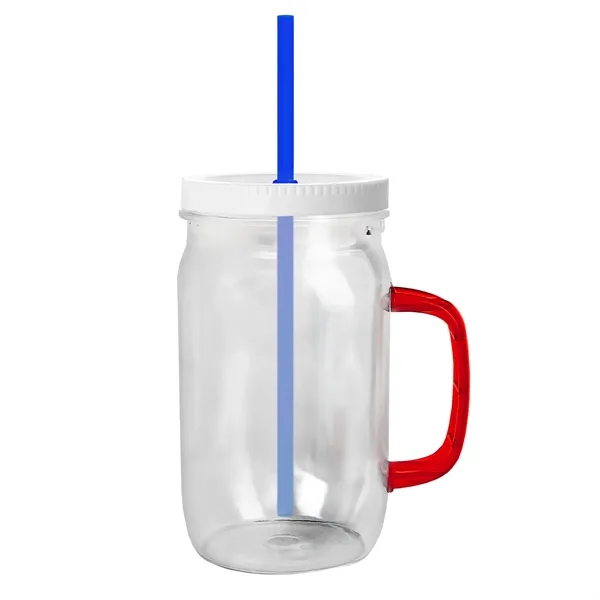 27 oz Mason Jar with Handle, straw and screw-on lid. Measurements... from ASI 40480 Koozie Group