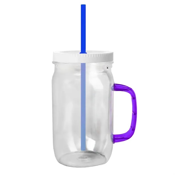 27 oz Mason Jar with Handle, straw and screw-on lid. Measurements... from ASI 40480 Koozie Group
