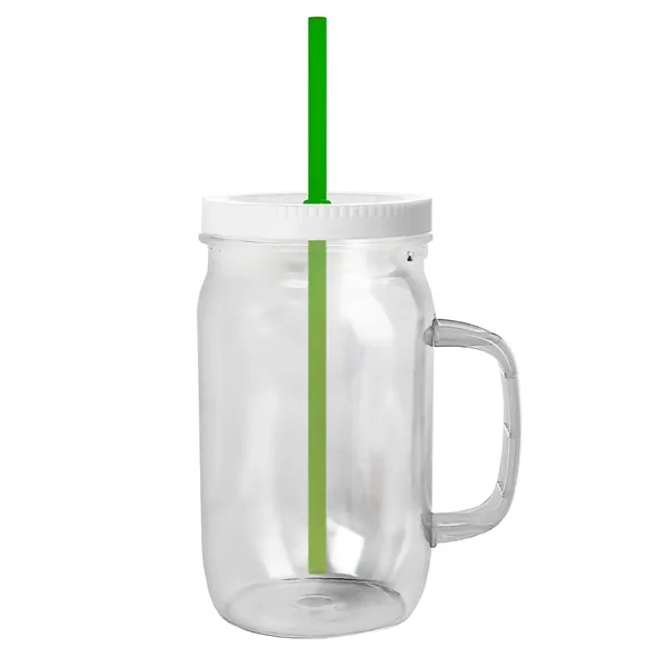 27 oz Mason Jar with Handle, straw and screw-on lid. Measurements... from ASI 40480 Koozie Group