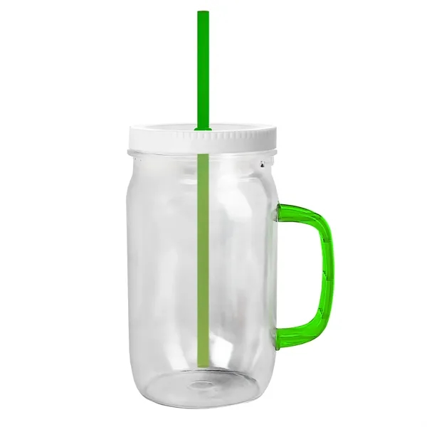 27 oz Mason Jar with Handle, straw and screw-on lid. Measurements... from ASI 40480 Koozie Group
