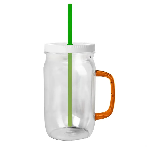 27 oz Mason Jar with Handle, straw and screw-on lid. Measurements... from ASI 40480 Koozie Group