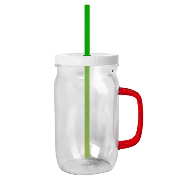 27 oz Mason Jar with Handle, straw and screw-on lid. Measurements... from ASI 40480 Koozie Group