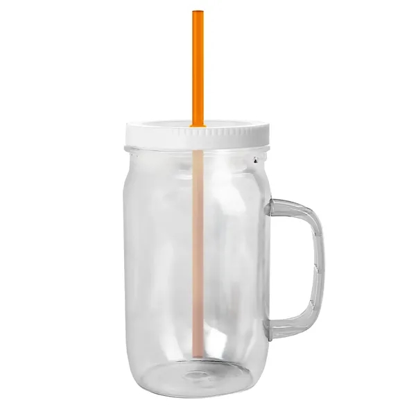 27 oz Mason Jar with Handle, straw and screw-on lid. Measurements... from ASI 40480 Koozie Group