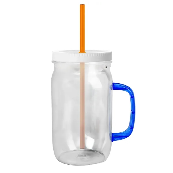 27 oz Mason Jar with Handle, straw and screw-on lid. Measurements... from ASI 40480 Koozie Group