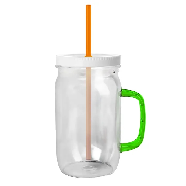 27 oz Mason Jar with Handle, straw and screw-on lid. Measurements... from ASI 40480 Koozie Group