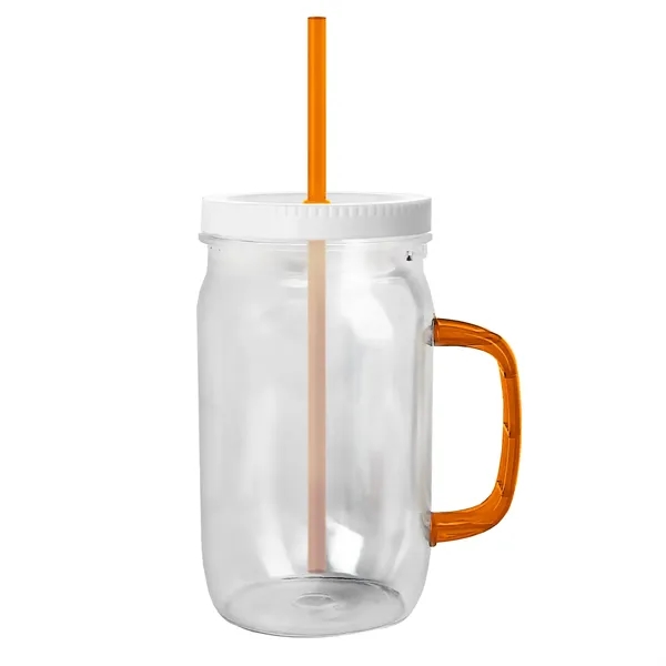 27 oz Mason Jar with Handle, straw and screw-on lid. Measurements... from ASI 40480 Koozie Group
