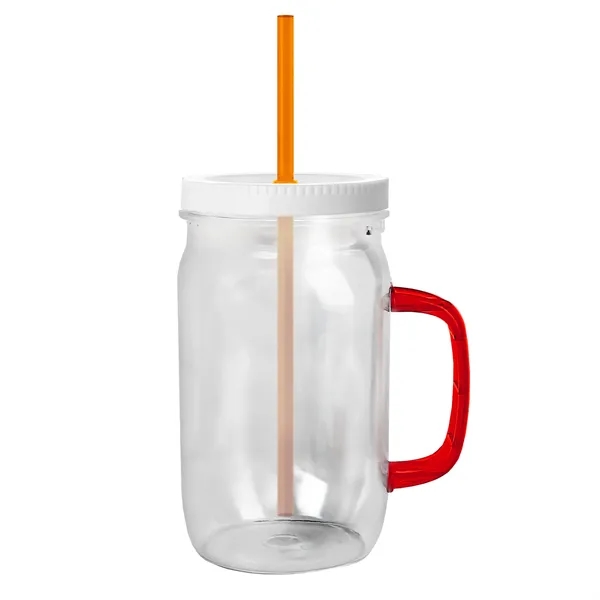 27 oz Mason Jar with Handle, straw and screw-on lid. Measurements... from ASI 40480 Koozie Group