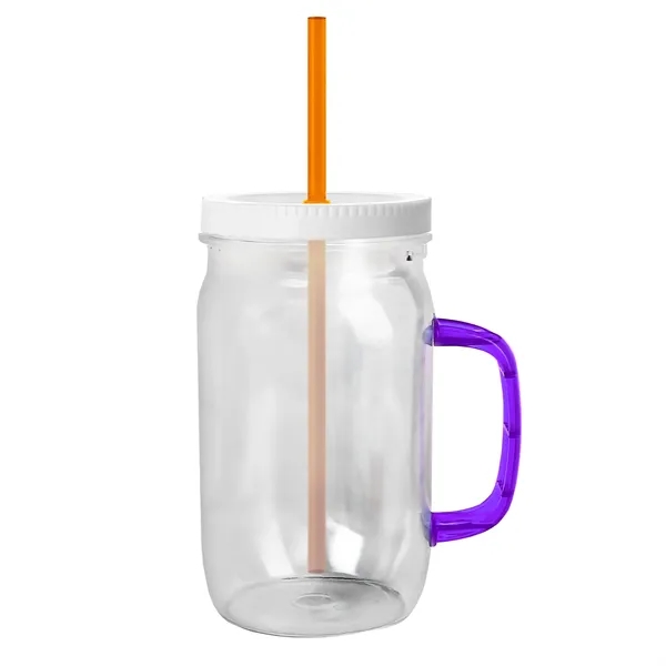 27 oz Mason Jar with Handle, straw and screw-on lid. Measurements... from ASI 40480 Koozie Group