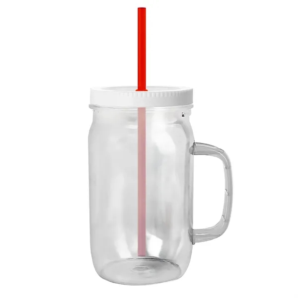 27 oz Mason Jar with Handle, straw and screw-on lid. Measurements... from ASI 40480 Koozie Group