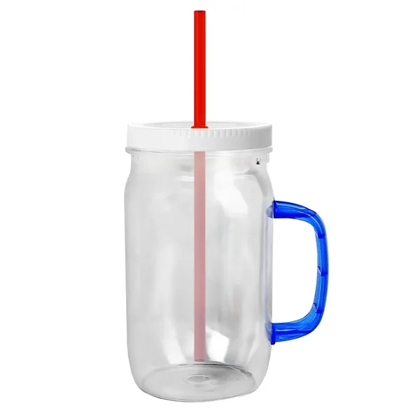 27 oz Mason Jar with Handle, straw and screw-on lid. Measurements... from ASI 40480 Koozie Group