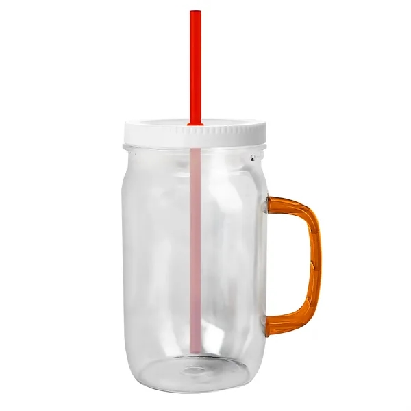27 oz Mason Jar with Handle, straw and screw-on lid. Measurements... from ASI 40480 Koozie Group