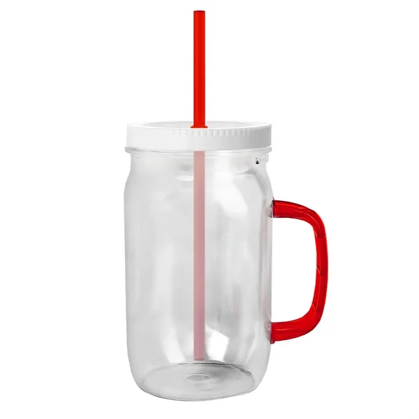 27 oz Mason Jar with Handle, straw and screw-on lid. Measurements... from ASI 40480 Koozie Group