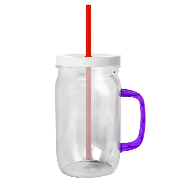 27 oz Mason Jar with Handle, straw and screw-on lid. Measurements... from ASI 40480 Koozie Group