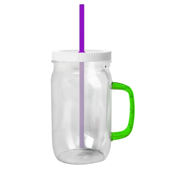 27 oz Mason Jar with Handle, straw and screw-on lid. Measurements... from ASI 40480 Koozie Group