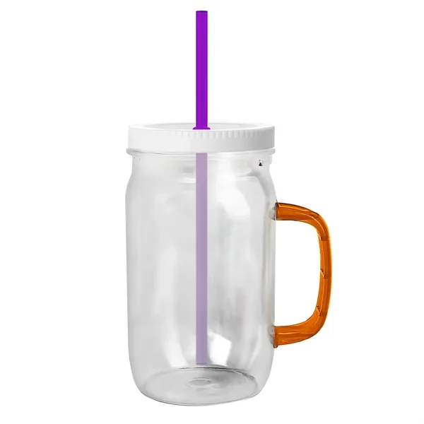 27 oz Mason Jar with Handle, straw and screw-on lid. Measurements... from ASI 40480 Koozie Group