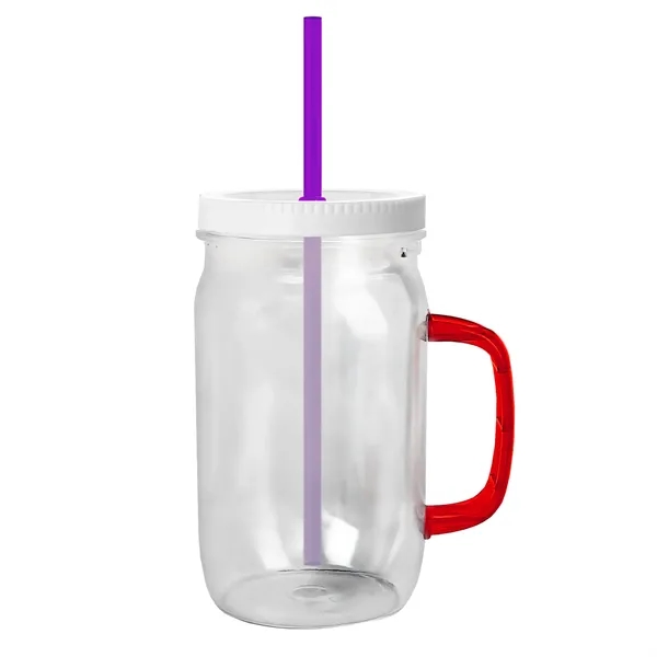 27 oz Mason Jar with Handle, straw and screw-on lid. Measurements... from ASI 40480 Koozie Group