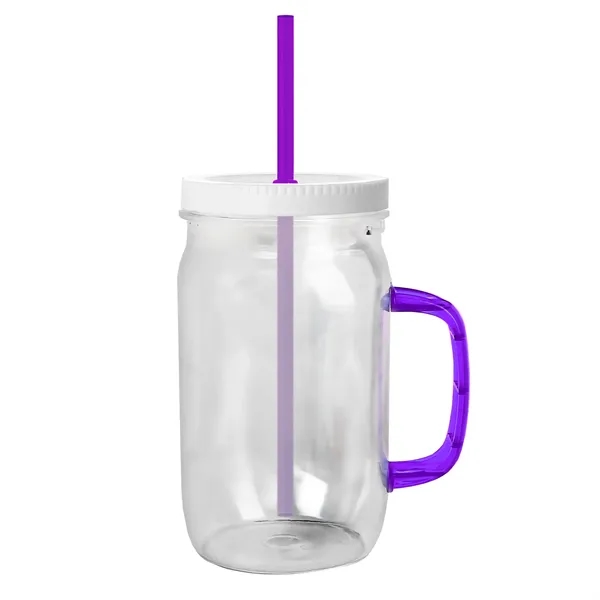 27 oz Mason Jar with Handle, straw and screw-on lid. Measurements... from ASI 40480 Koozie Group