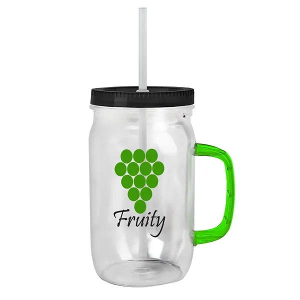 27 oz Mason Jar with Handle, straw and screw-on lid. Measurements... from ASI 40480 Koozie Group