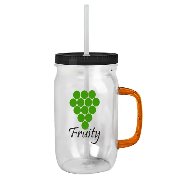 27 oz Mason Jar with Handle, straw and screw-on lid. Measurements... from ASI 40480 Koozie Group