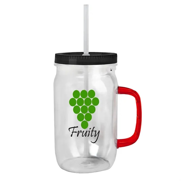 27 oz Mason Jar with Handle, straw and screw-on lid. Measurements... from ASI 40480 Koozie Group