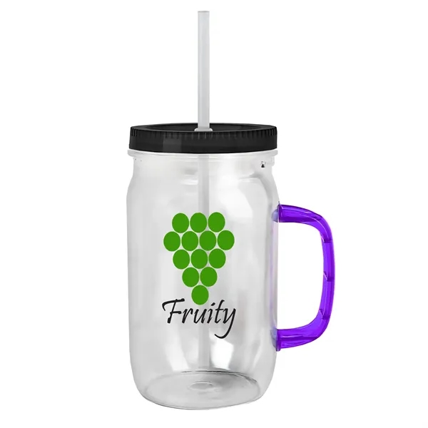 27 oz Mason Jar with Handle, straw and screw-on lid. Measurements... from ASI 40480 Koozie Group