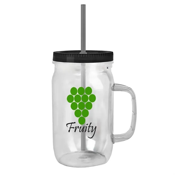 27 oz Mason Jar with Handle, straw and screw-on lid. Measurements... from ASI 40480 Koozie Group