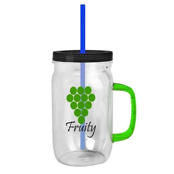 27 oz Mason Jar with Handle, straw and screw-on lid. Measurements... from ASI 40480 Koozie Group