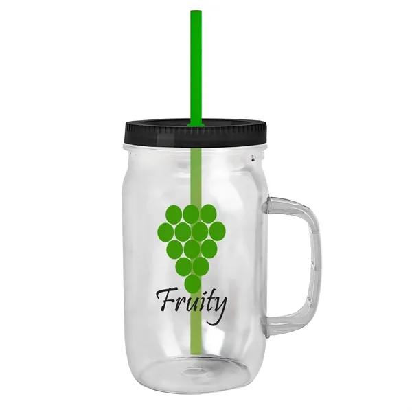27 oz Mason Jar with Handle, straw and screw-on lid. Measurements... from ASI 40480 Koozie Group
